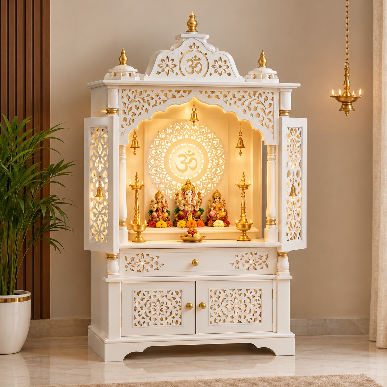 Premium White & Gold Designer Mandir