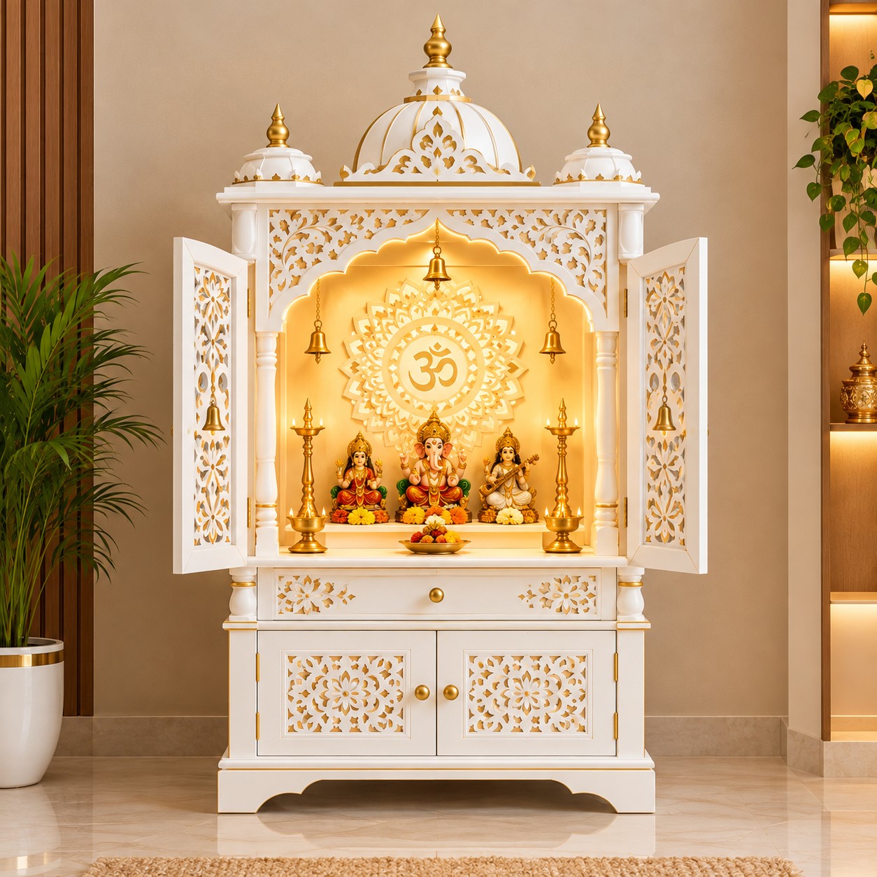 Royal White Gold Designer Mandir